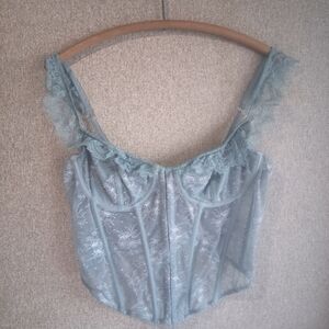 Blu Corset Lace Top Lined Cups Out From Under XL Feminie Coquette Festival Fairy